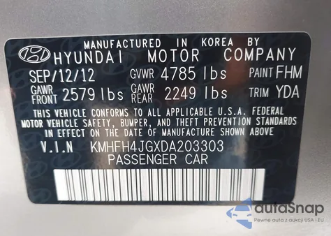 2013 Hyundai Azera from USA, damaged, VIN KMHFH4JGXDA203303